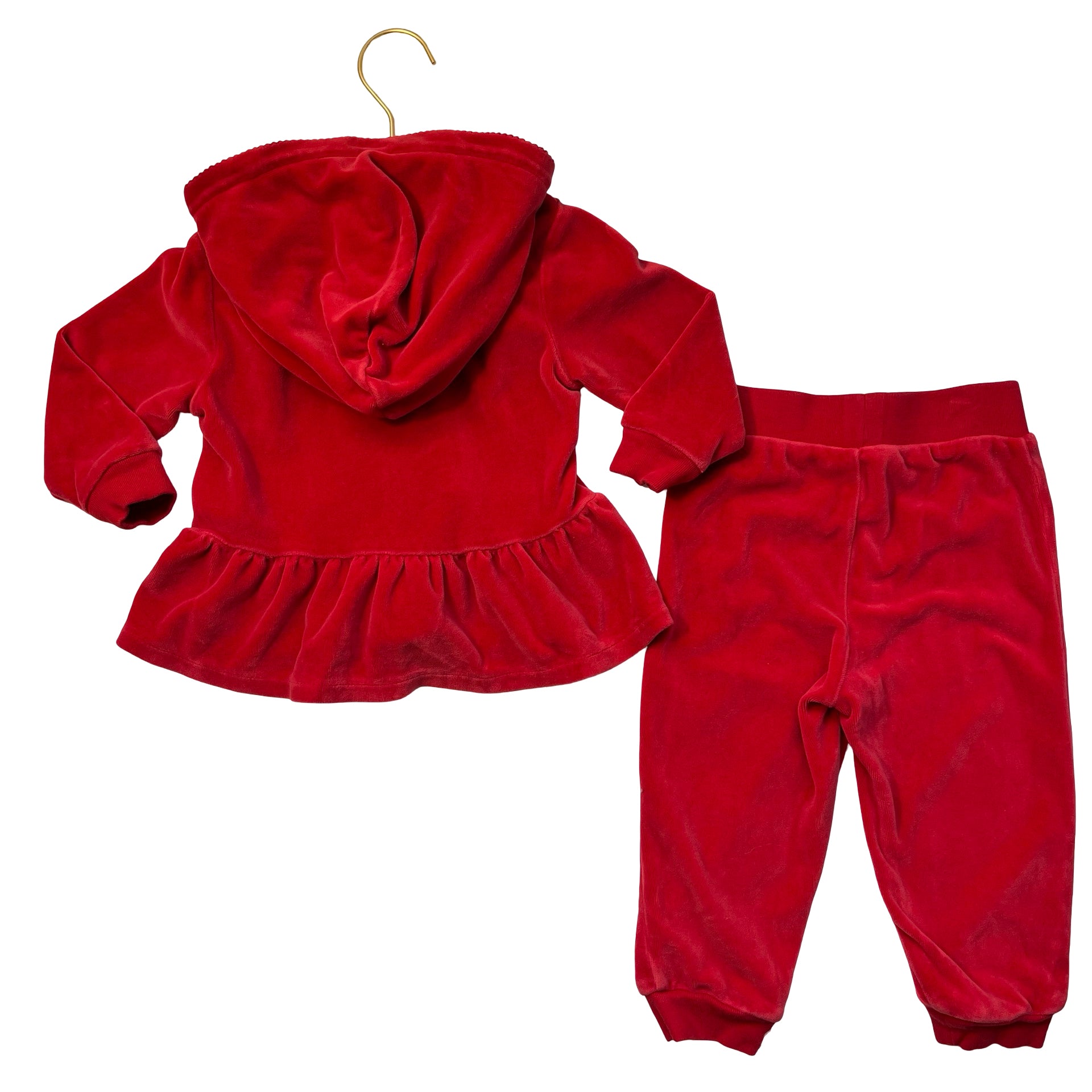 Ralph Lauren Red Velour Joggers & Zip-Up Hooded Sweatshirt Set - Size 18 Mo