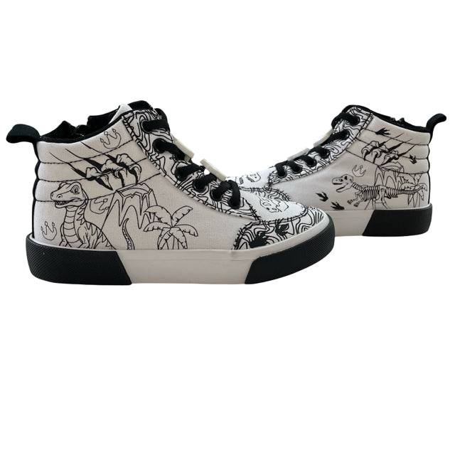 Ground Up White & Black Dinosaur Print Sneakers - Size 1Y Big Kid