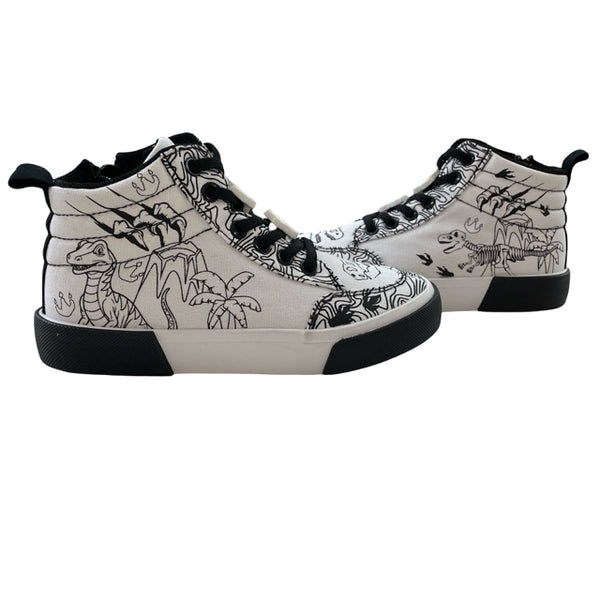 Ground Up White & Black Dinosaur Print Sneakers - Size 1Y Big Kid