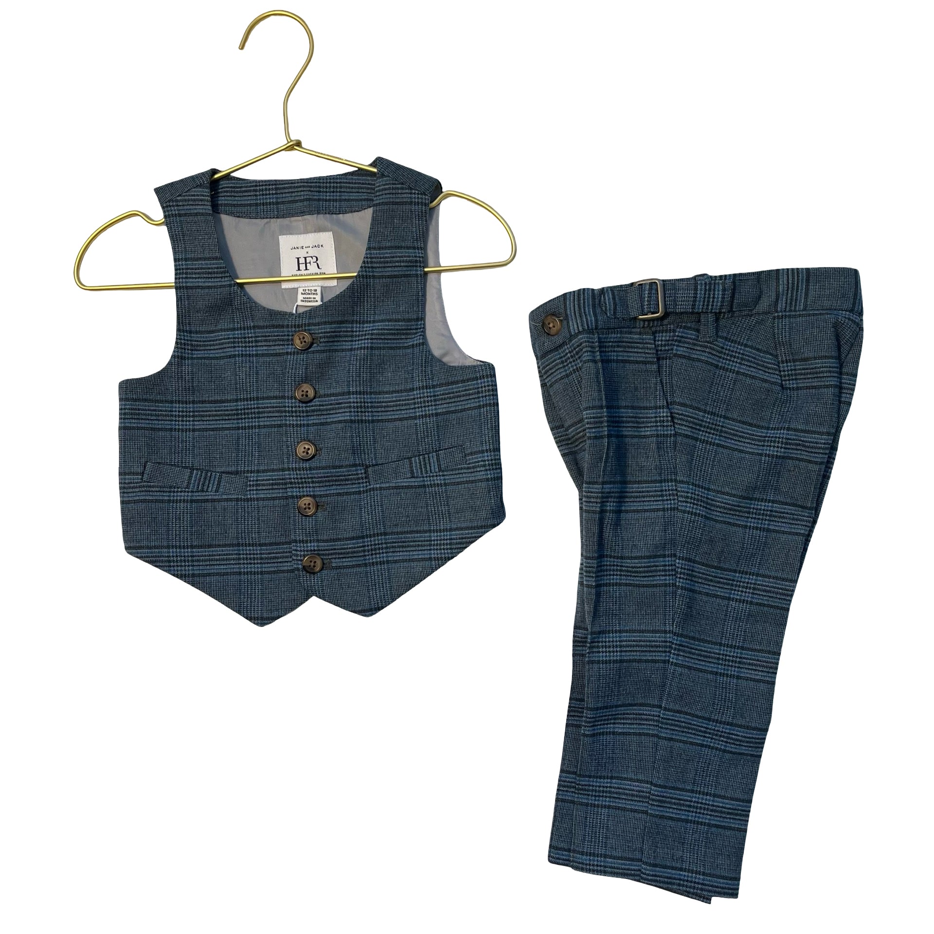 Janie and Jack x HFR Blue Plaid Vest & Pants Set - Size 12-18 Mo