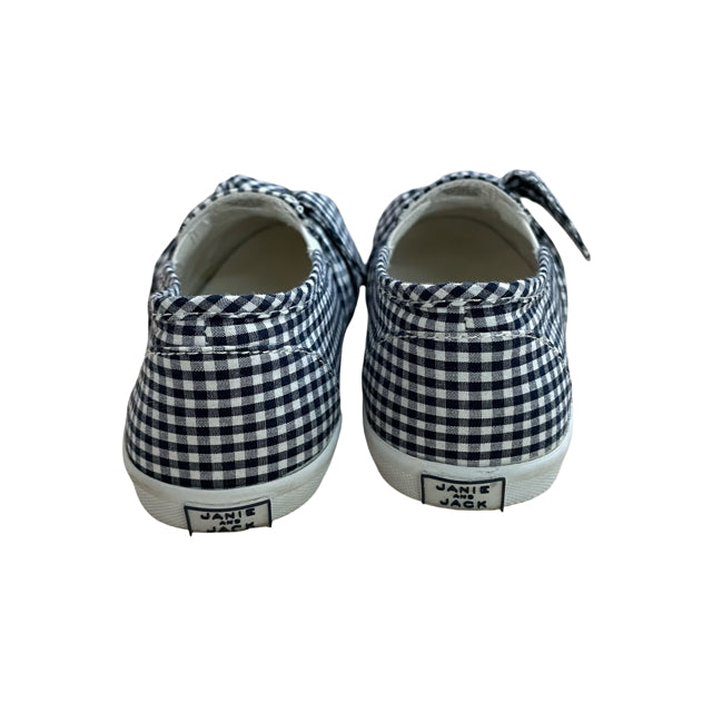 Janie and Jack Navy & Ivory Gingham Bow Slip On Sneakers - Size 12