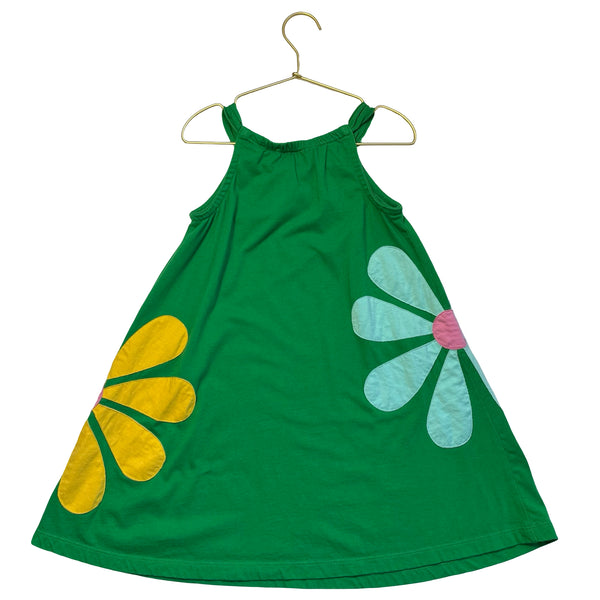 Hanna Andersson Green Flower Applique Dress - Size 6-7