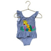 Baby Boden Blue Striped Giraffe Applique Swim Suit - Size 12-18 Mo