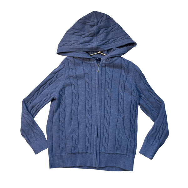 Brooks Brothers Blue Cotton Cable-Knit Hooded Zip-Up Cardigan Sweater - Size S 8