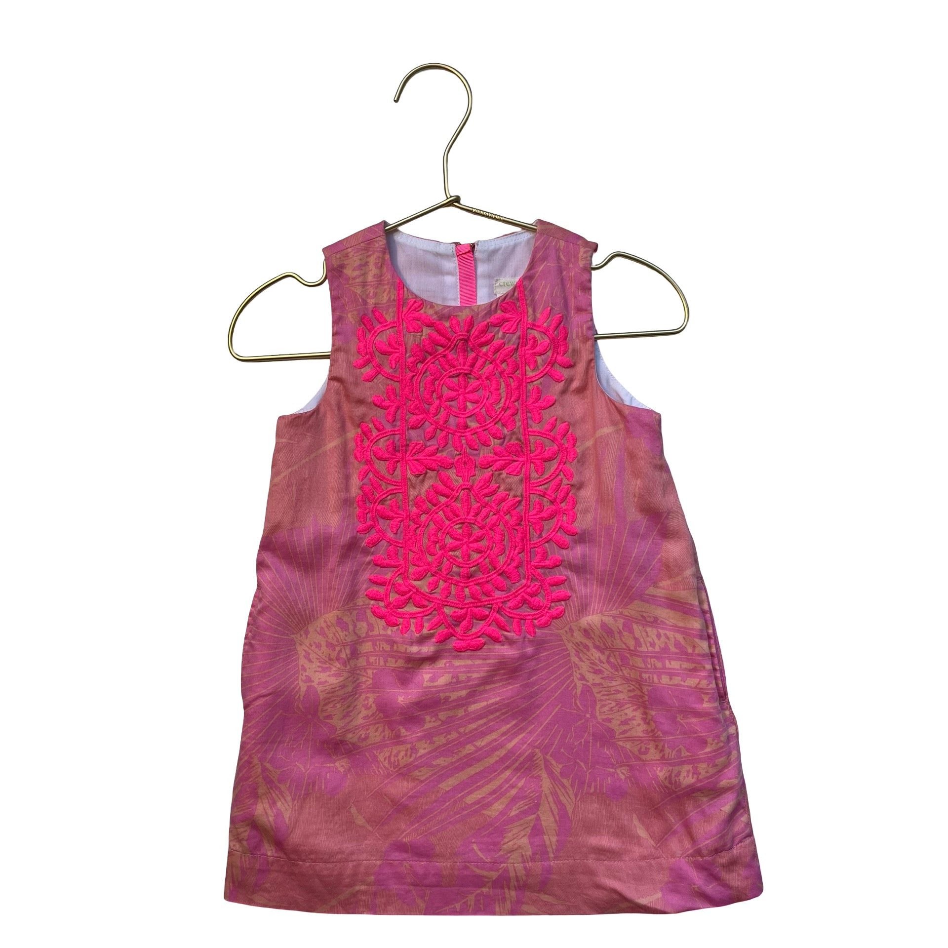Crewcuts Pink & Peach Tropical Print Embroidered Shift Dress - Size 2