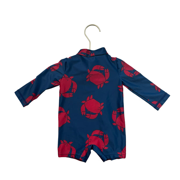 Carter's Navy & Red Crab Print Swim Suit Romper - Size 3 Mo