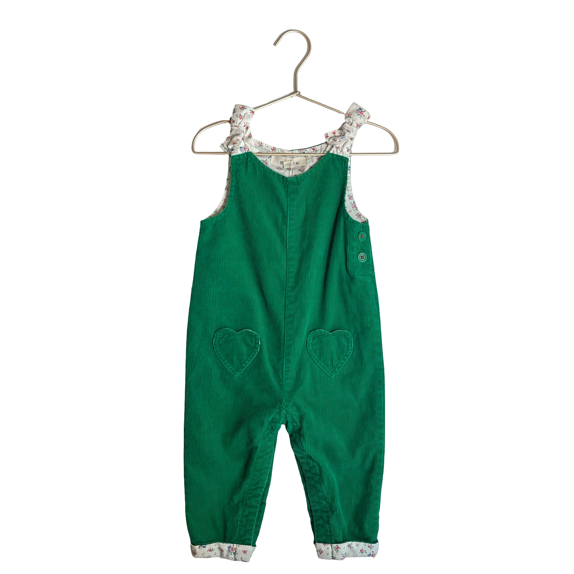 Baby Boden Green Corduroy Floral-Lined Overalls - Size 18-24 Mo