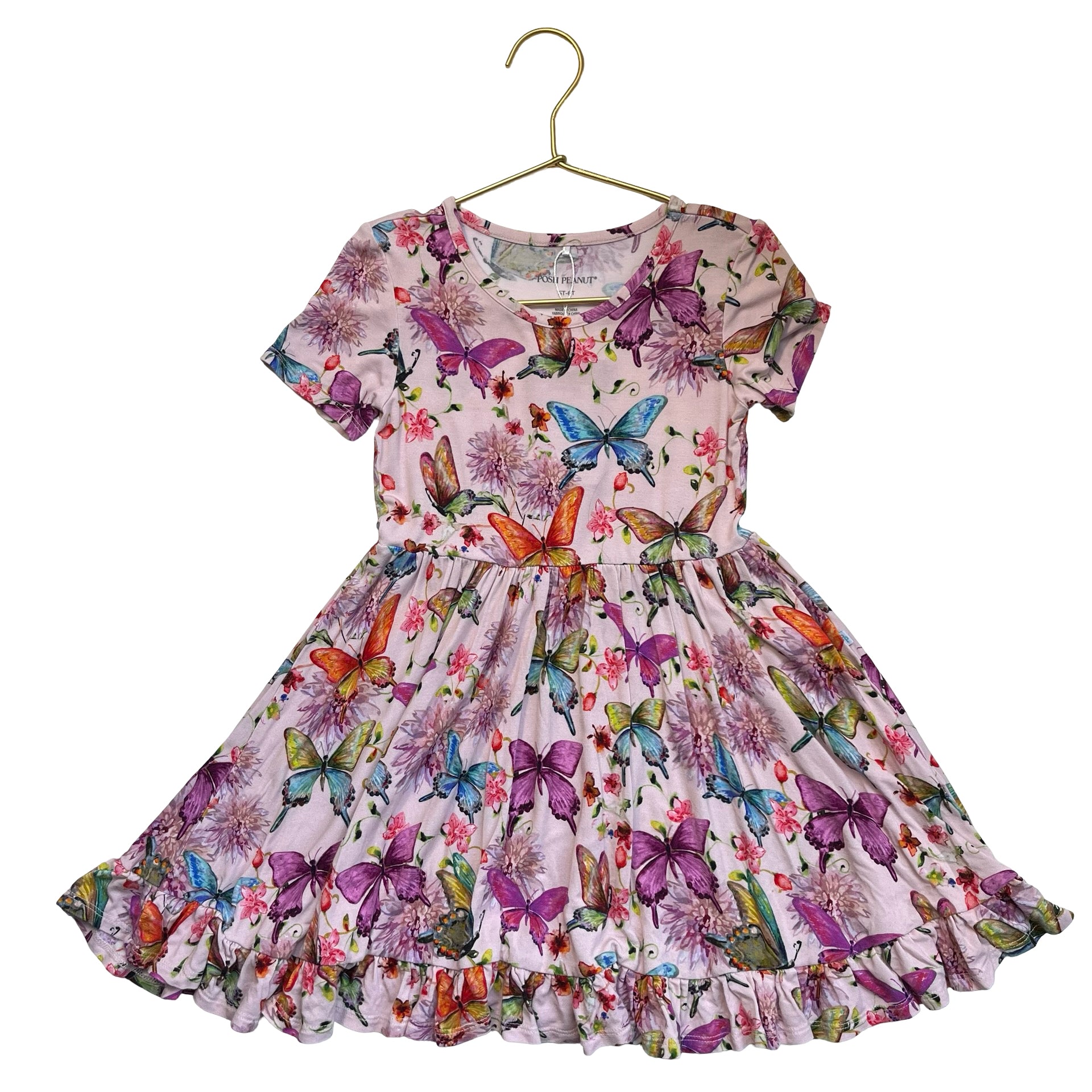 Posh Peanut Pink Butterfly & Flower Print Dress - Size 5T-6T