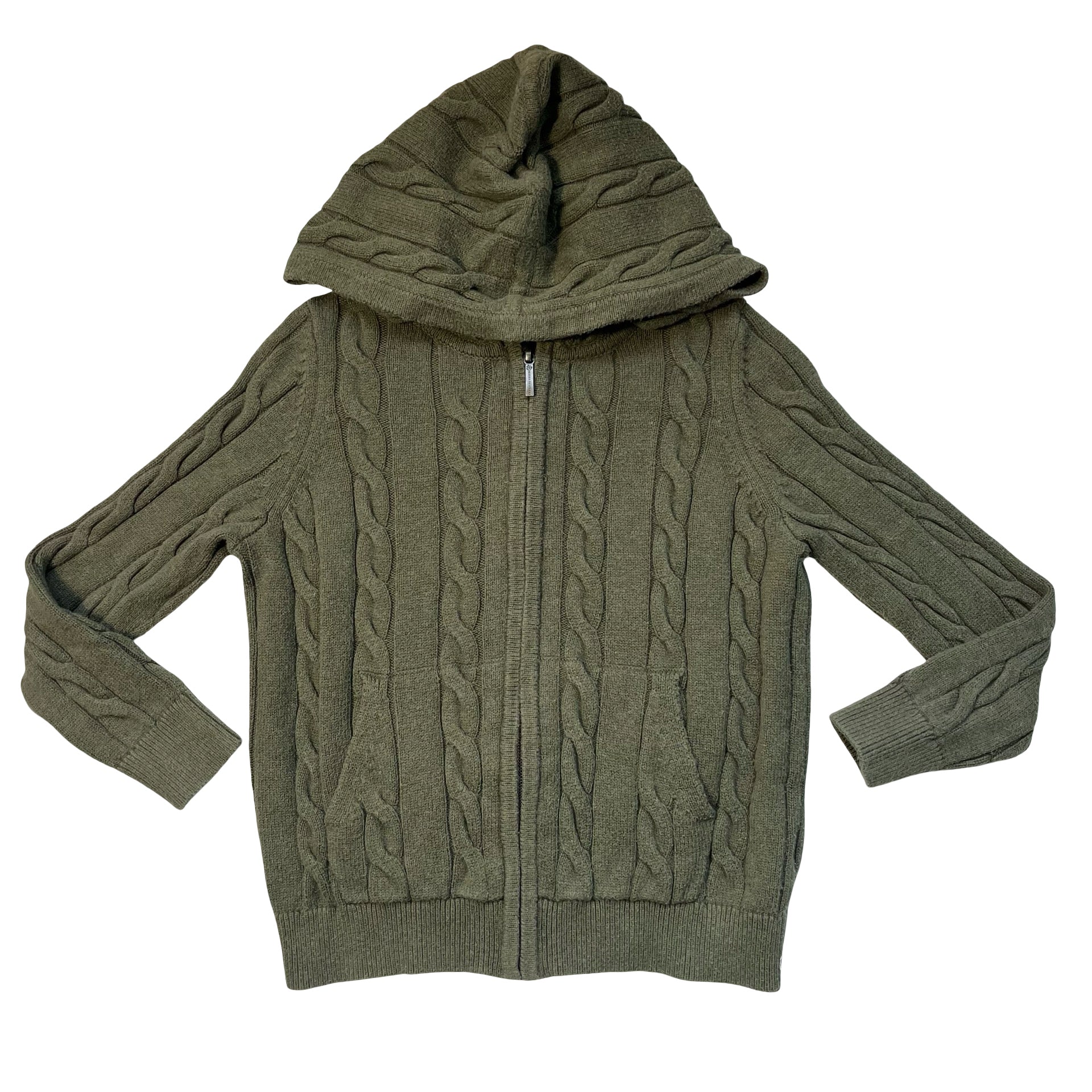 Brooks Brothers Olive Green Cotton Cable-Knit Hooded Zip-Up Cardigan - Size S 8