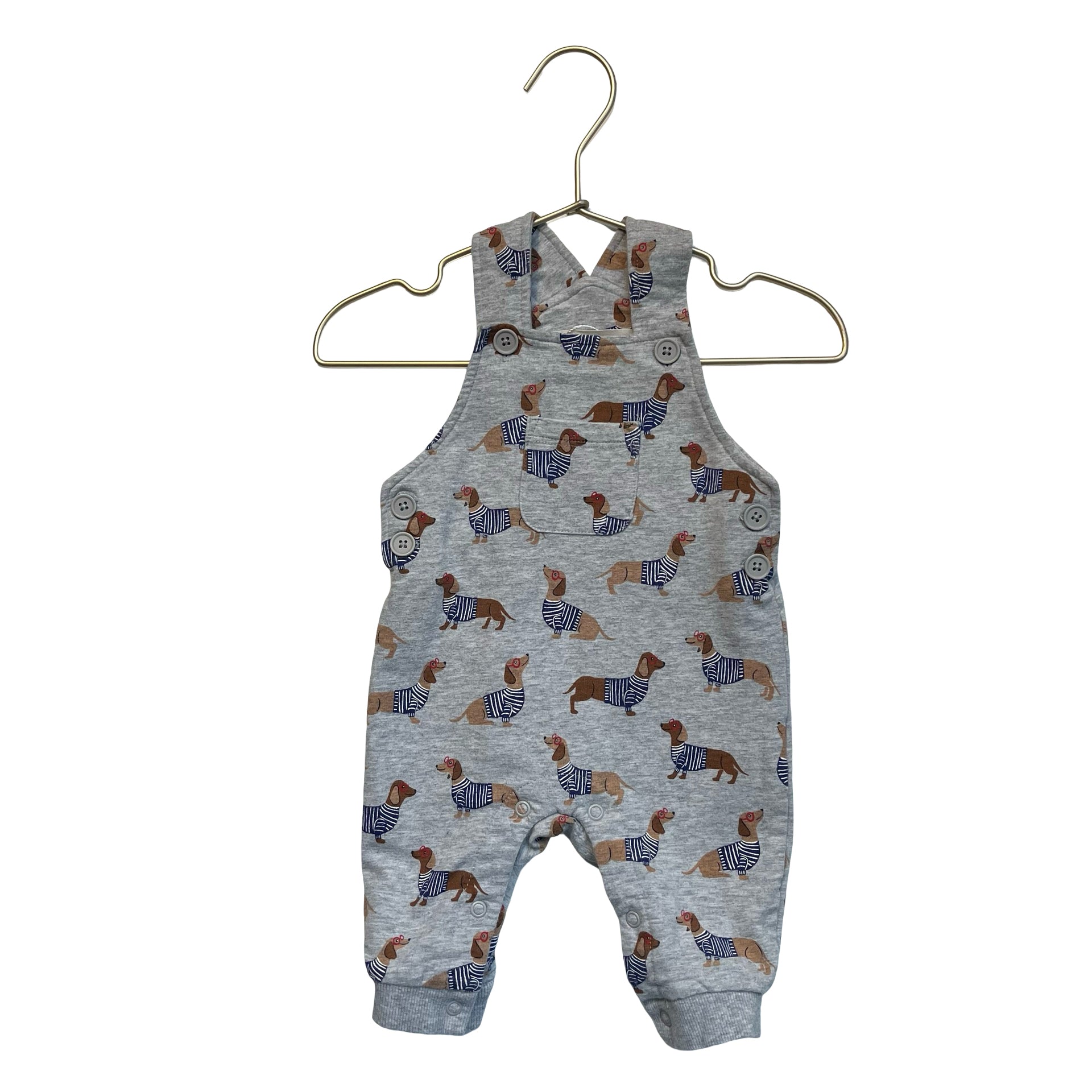 Baby Boden Gray Dachshund Dog Print Overall - Size 3-6 Mo