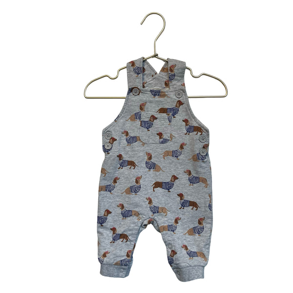 Baby Boden Gray Dachshund Dog Print Overall - Size 3-6 Mo