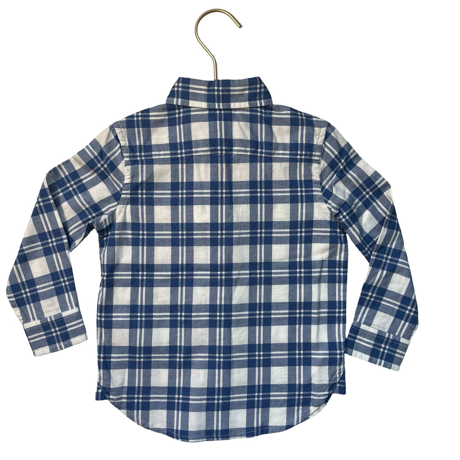 Janie and Jack Blue & White Plaid Brushed Cotton Button Down Shirt with Tags - 2