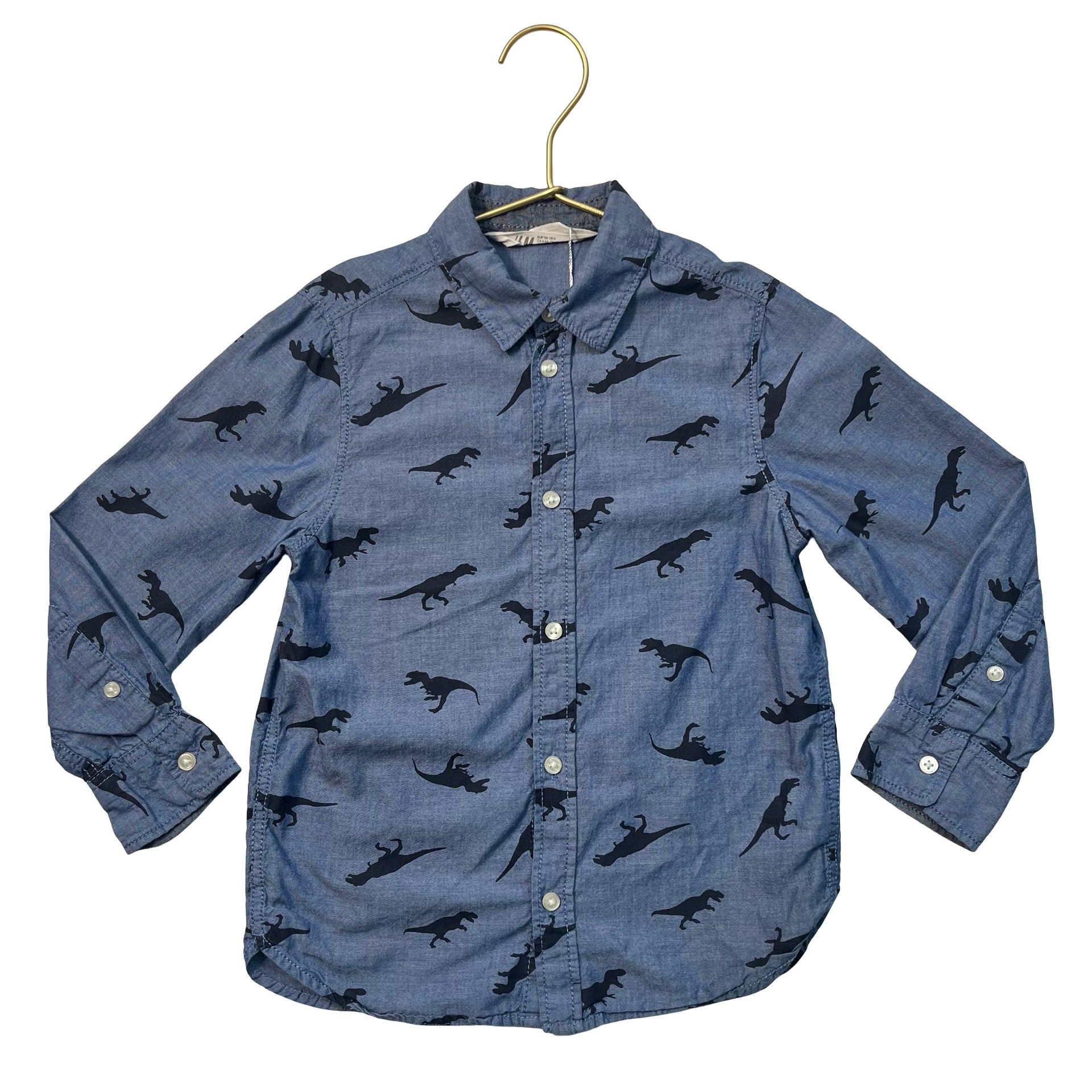 H&M Chambray Dinosaur Print Button Down Shirt - Size 6