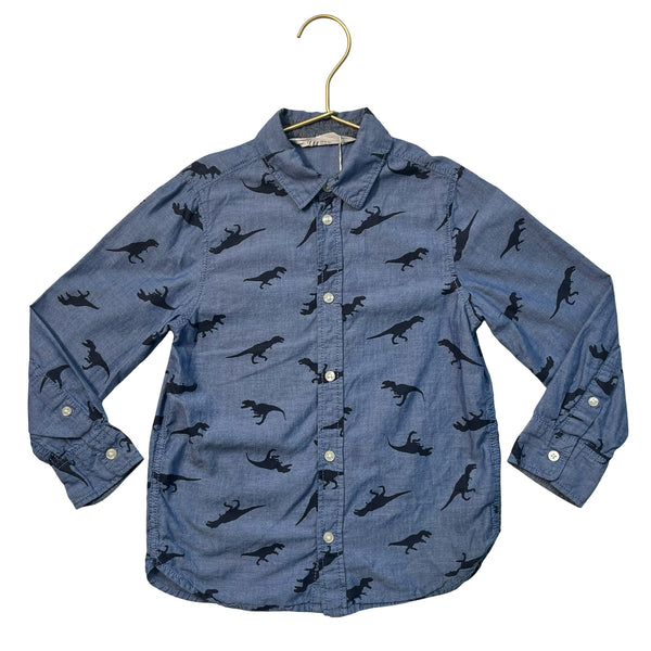 H&M Chambray Dinosaur Print Button Down Shirt - Size 6