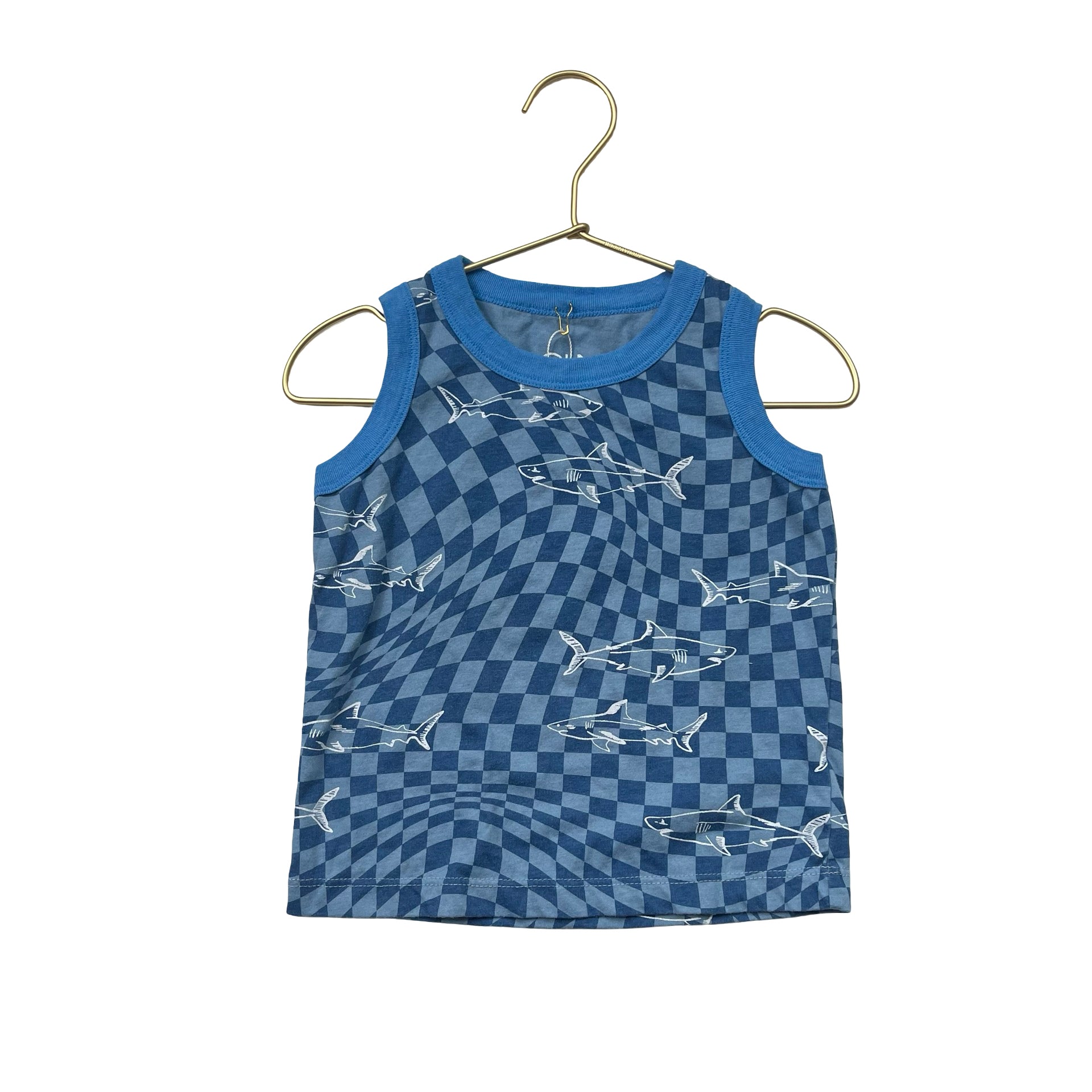 Chaser Blue Check & Shark Print Tank Top - Size 2