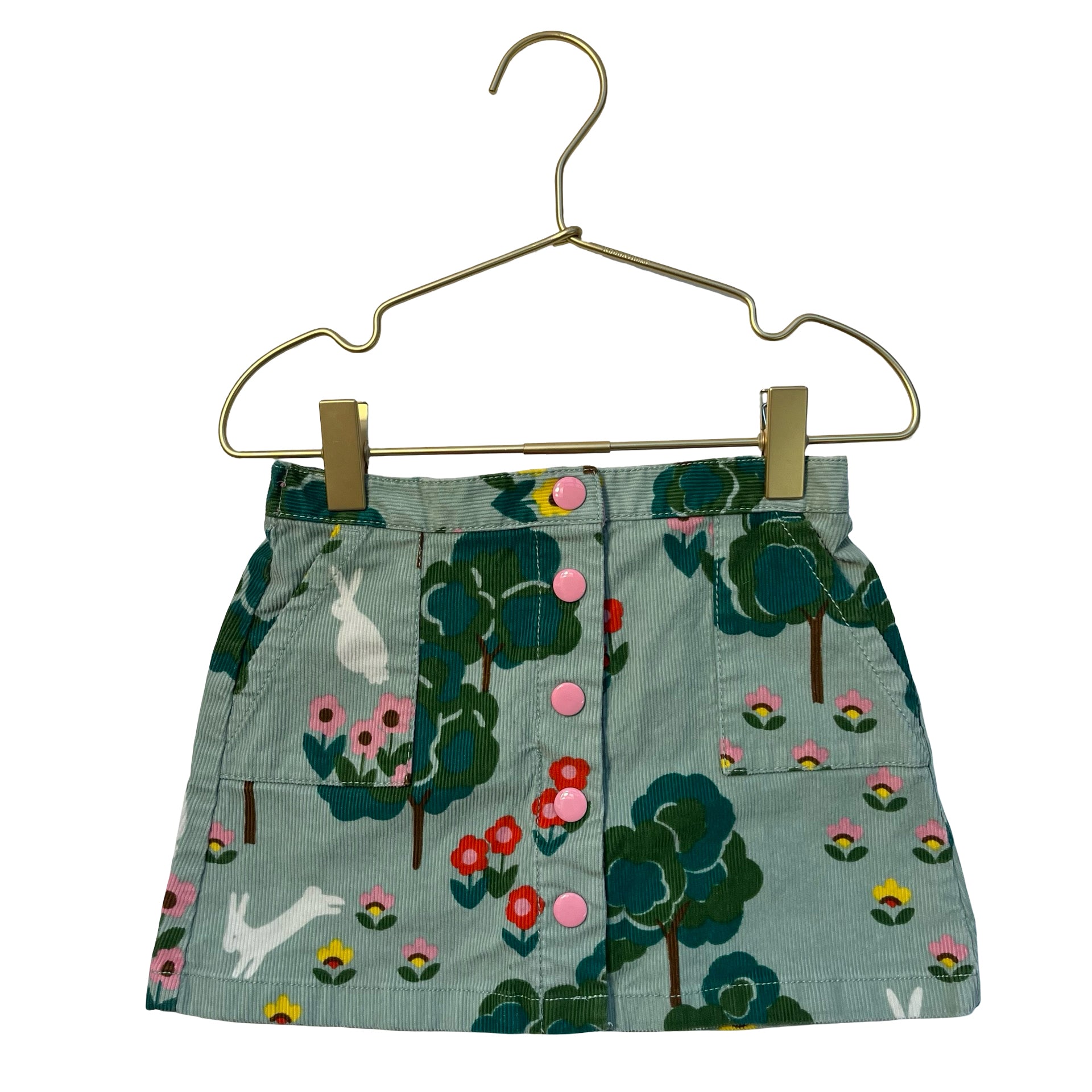 Mini Boden Sage Green Flower, Bunny, Tree Corduroy Skirt - Size 3-4Y