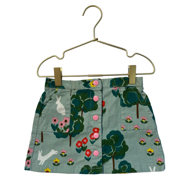 Mini Boden Sage Green Flower, Bunny, Tree Corduroy Skirt - Size 3-4Y