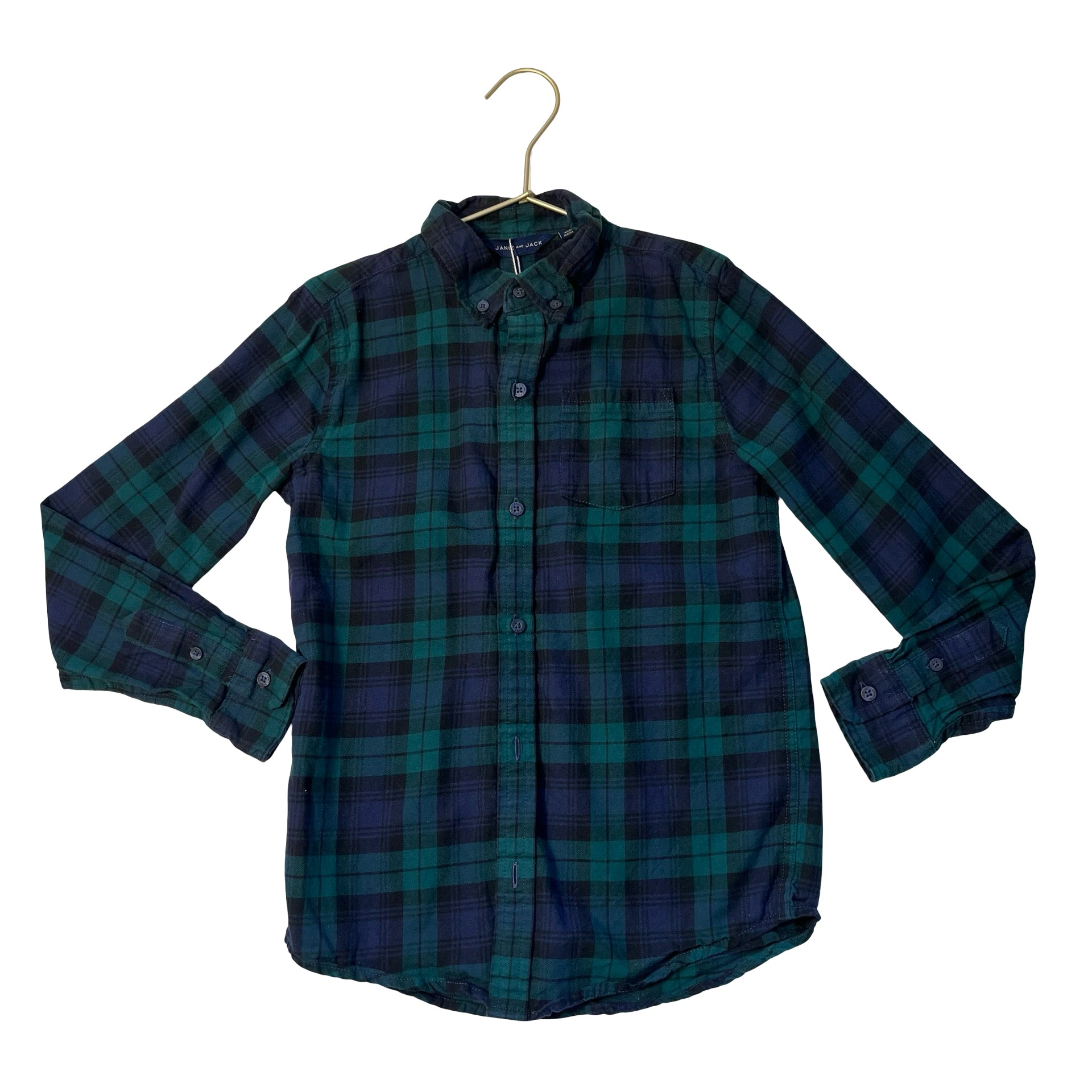 Janie and Jack Navy & Green Tartan Plaid Flannel Shirt - Size 8