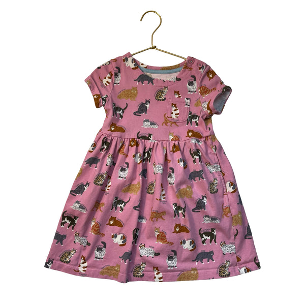 Mini Boden Pink Cat Print Dress - Size 3-4Y