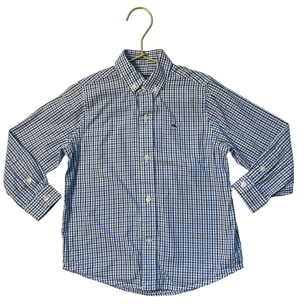 Vineyard Vines White, Blue, Navy Check Button Down 'Whale Shirt' - Size 2T