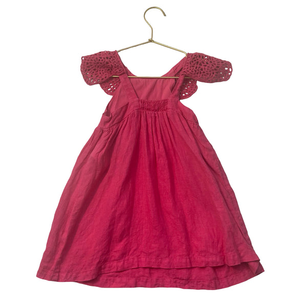 Zara Raspberry Pink Linen & Crochet Ruffle Dress - Size 4