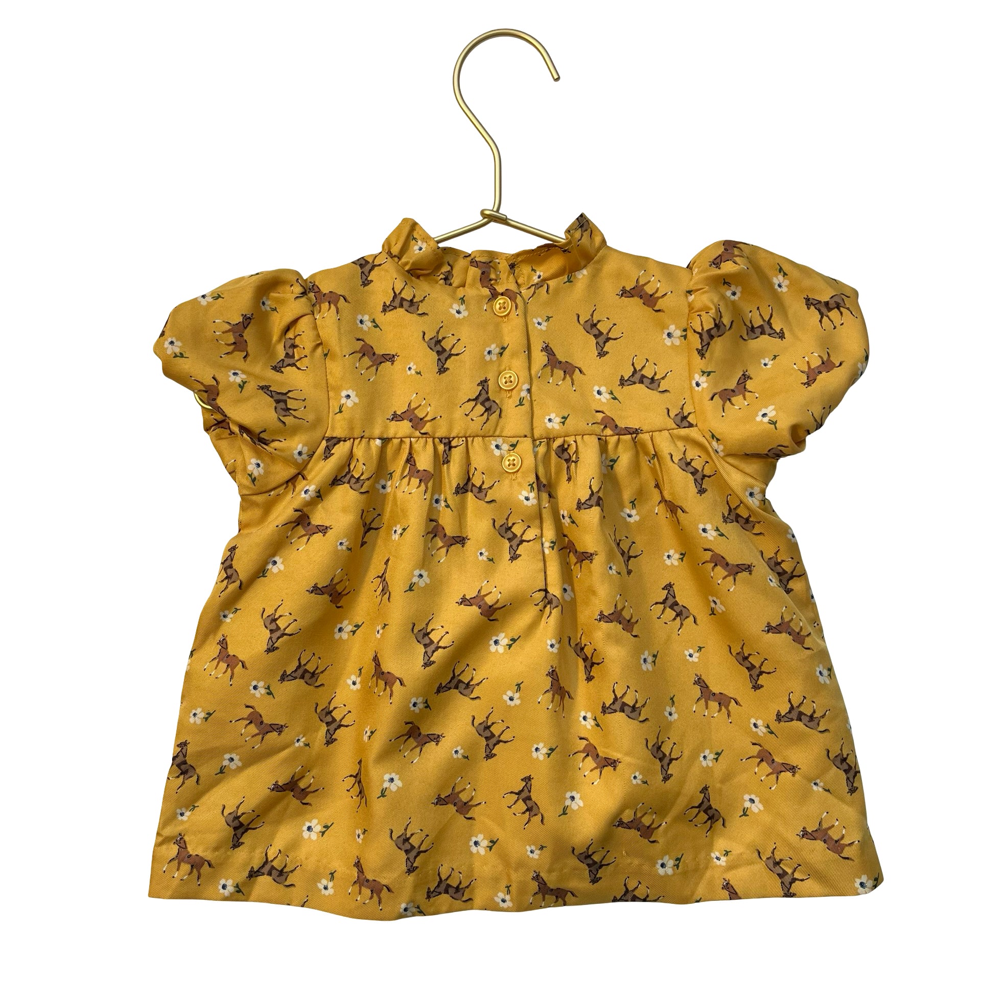 Janie and Jack Mustard Yellow Horse & Flower Print Blouse - Size 18-24 Mo
