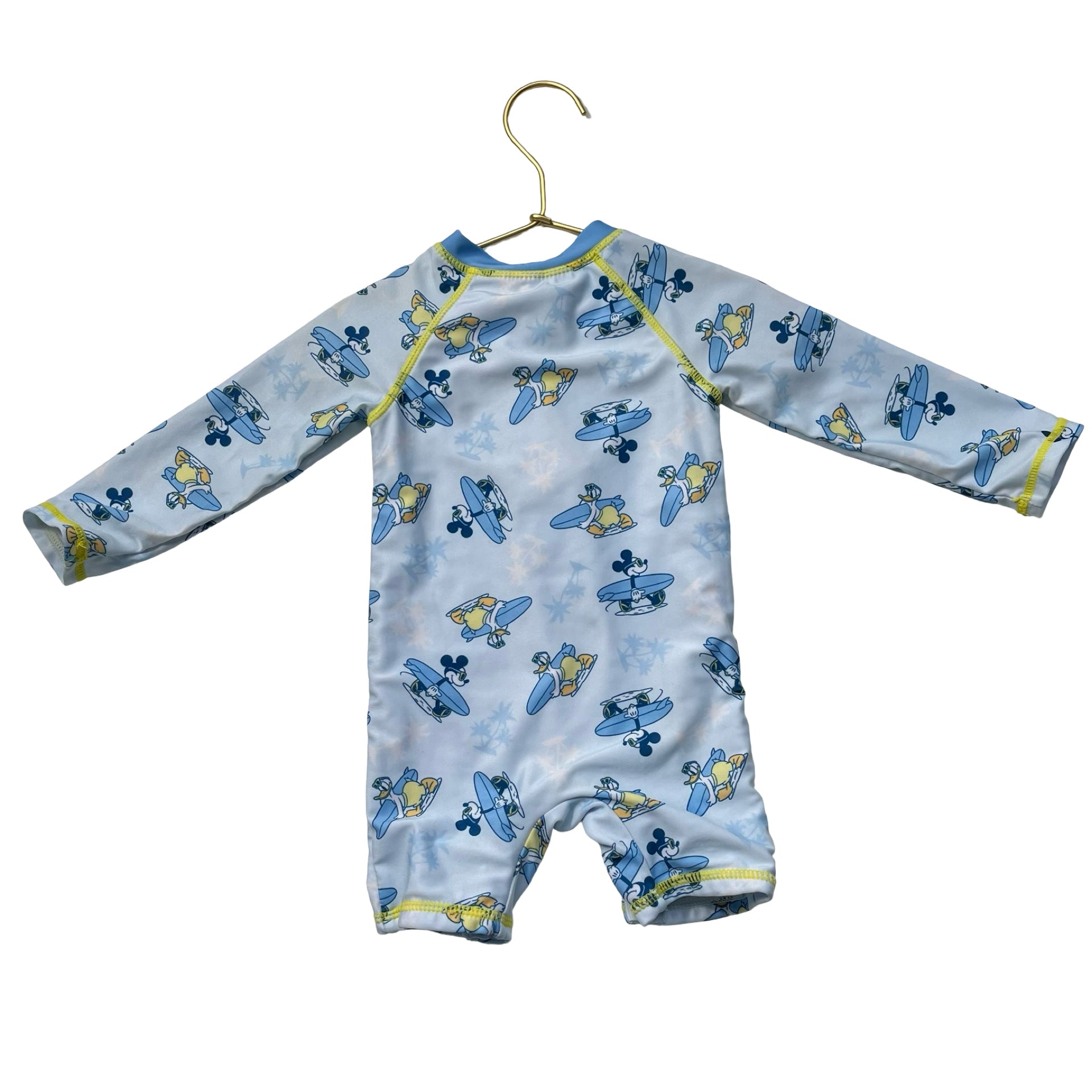 Disney Light Blue Mickey Mouse Surfboard Swim Suit Romper - Size 12 Mo