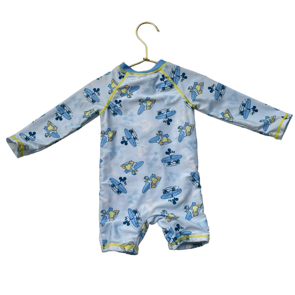 Disney Light Blue Mickey Mouse Surfboard Swim Suit Romper - Size 12 Mo