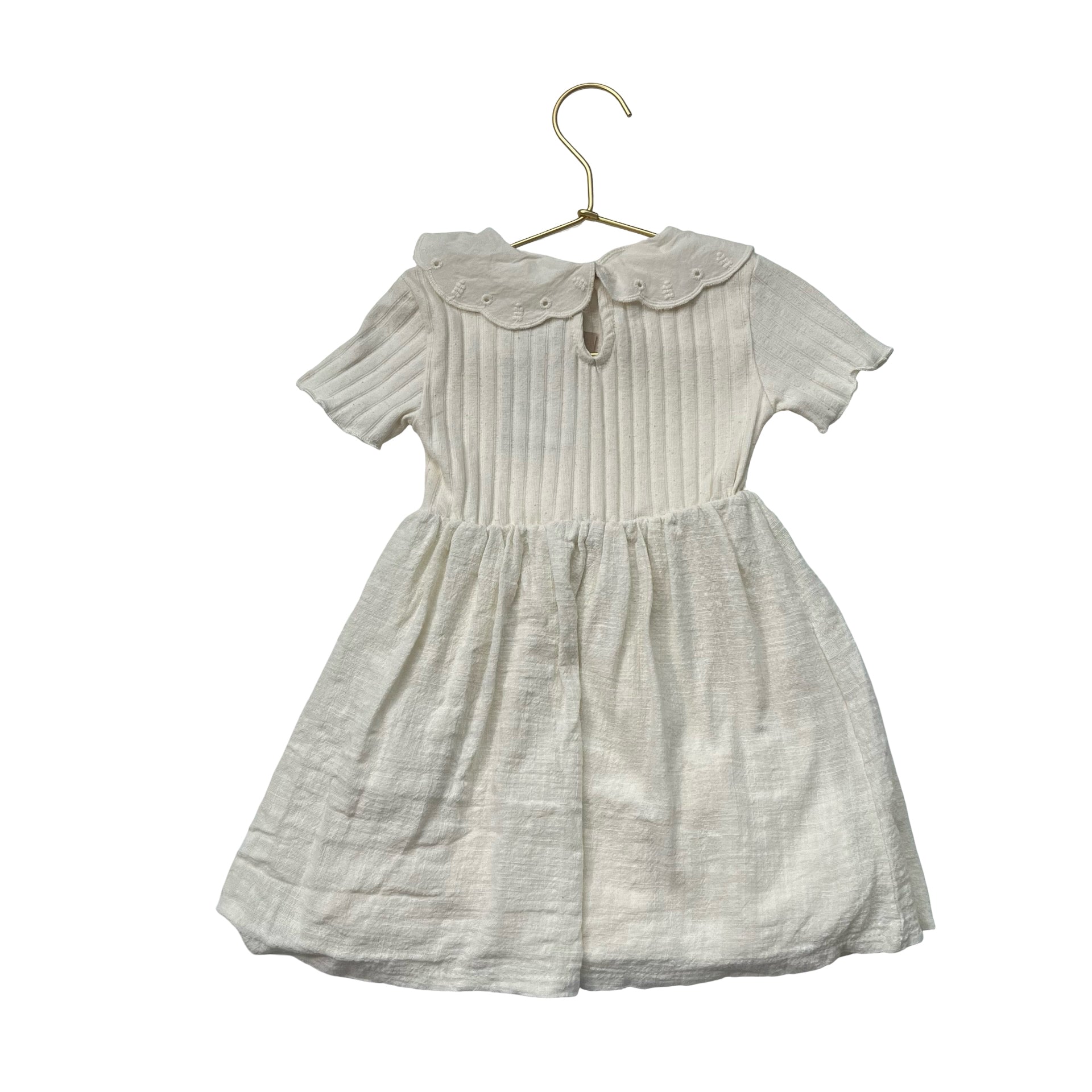 Zara Ivory Eyelet Floral Collar Short Sleeve Dress - Size 2/3