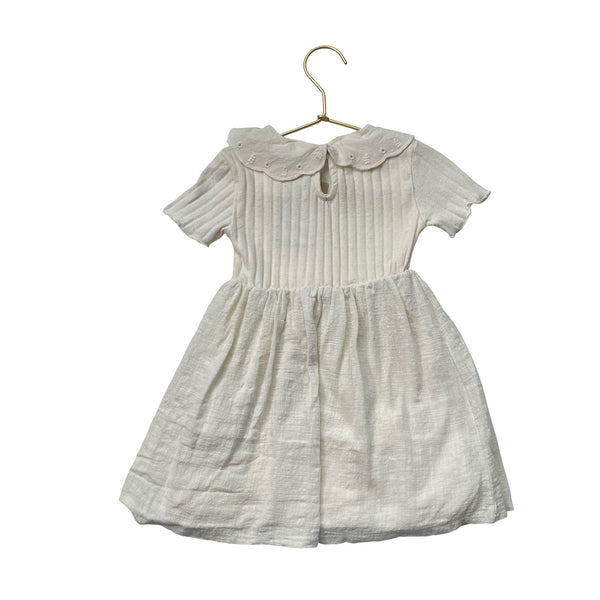 Zara Ivory Eyelet Floral Collar Short Sleeve Dress - Size 2/3