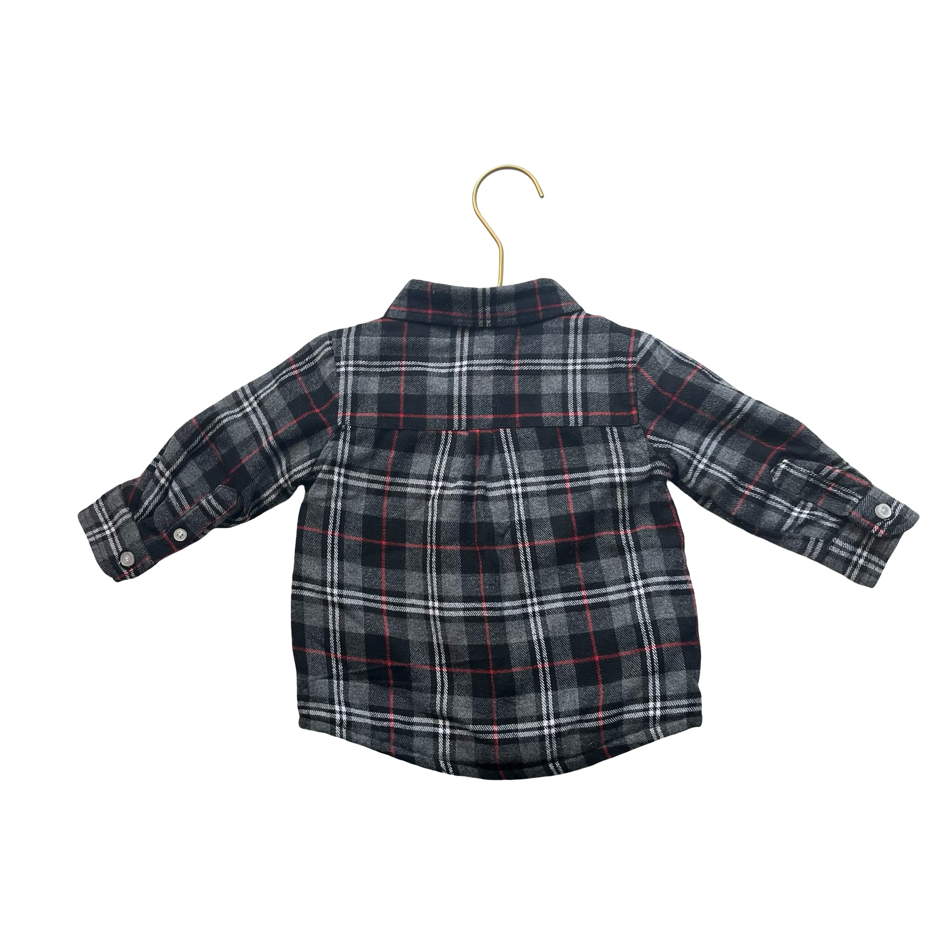 Andy & Evan Gray, Black, Red Plaid Flannel Shacket Shirt - Size 9-12 Mo