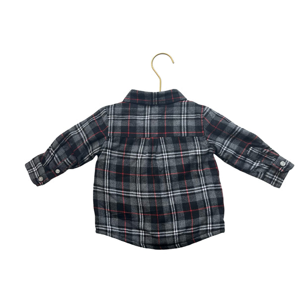 Andy & Evan Gray, Black, Red Plaid Flannel Shacket Shirt - Size 9-12 Mo