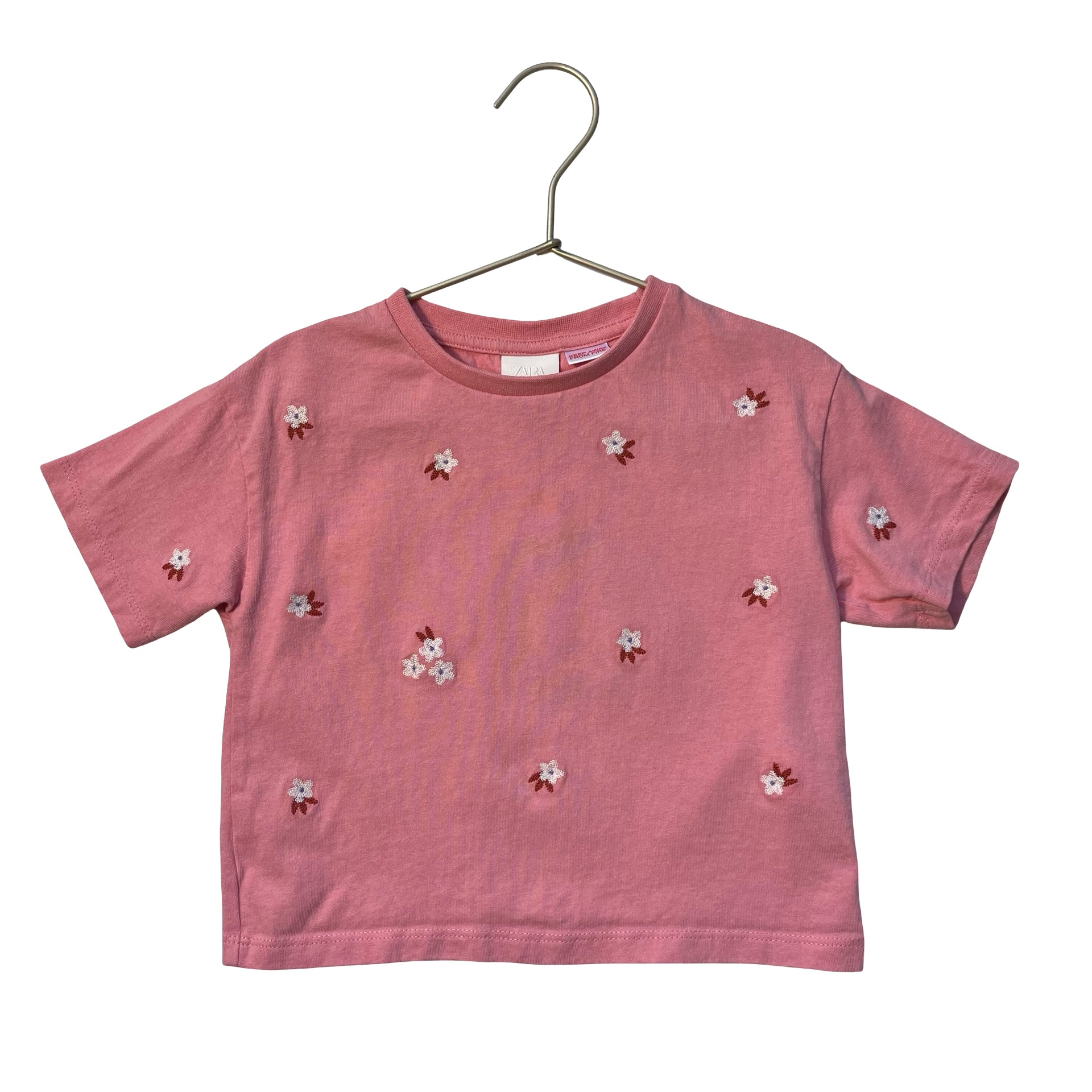 Zara Pink Embroidered Flower T-Shirt - Size 2