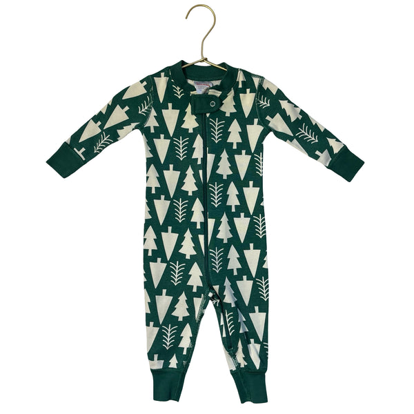 Hanna Andersson Green & Ivory Christmas Tree One-Piece PJs - Size 6-12 Mo