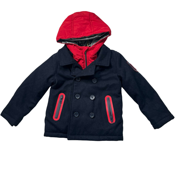 Catimini Navy & Red Hooded Peacoat Jacket - Size 3