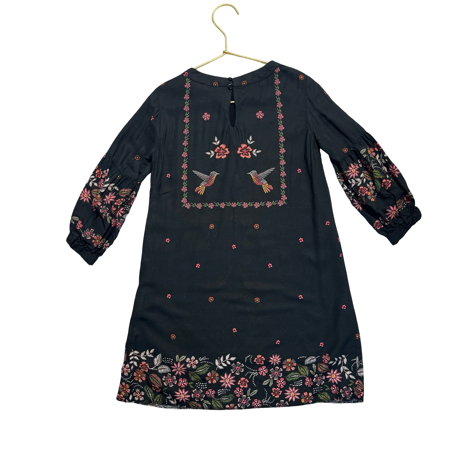 Zara Black Flower & Bird Print Dress - Size 6