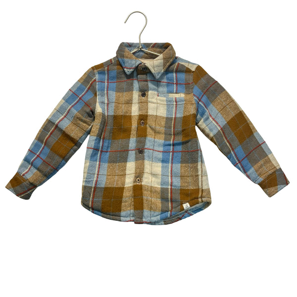 Me & Henry Tan, Blue, Brown Plaid Flannel Sherpa-Lined Shacket Shirt - Size 3-4Y