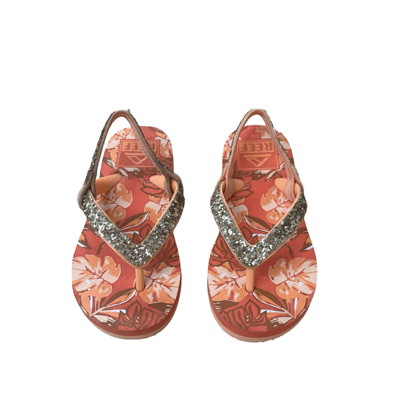 Reef Orange & Gold Glitter Flip-Flop Sandals - Size 3-4
