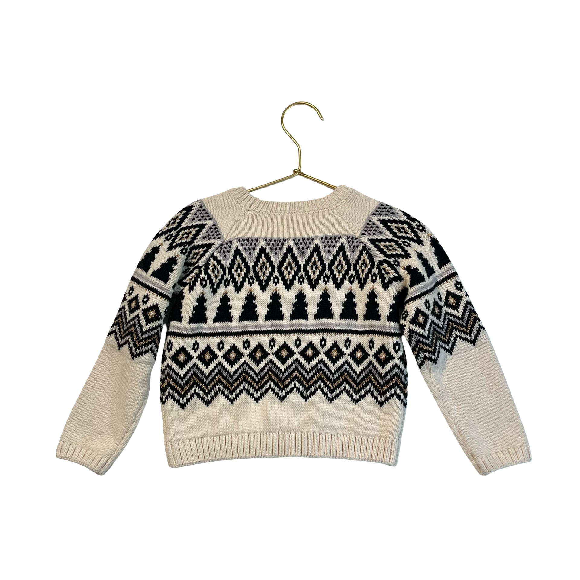 Gymboree Ivory, Black, Metallic Gold Christmas Tree Sweater - Size 12-18 Mo