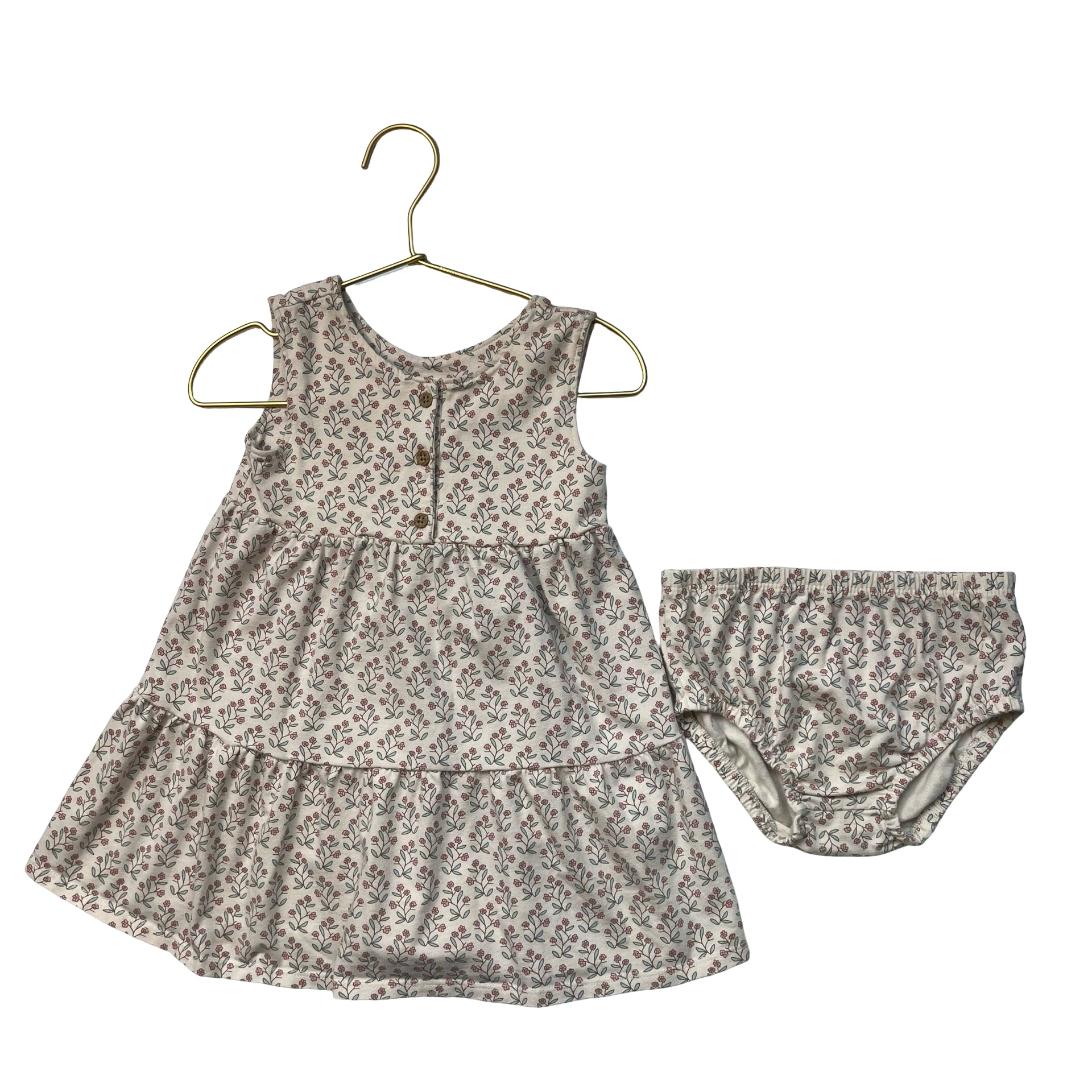 Carter's Little Planet Tan Floral Dress & Bloomers - Size 24 Mo
