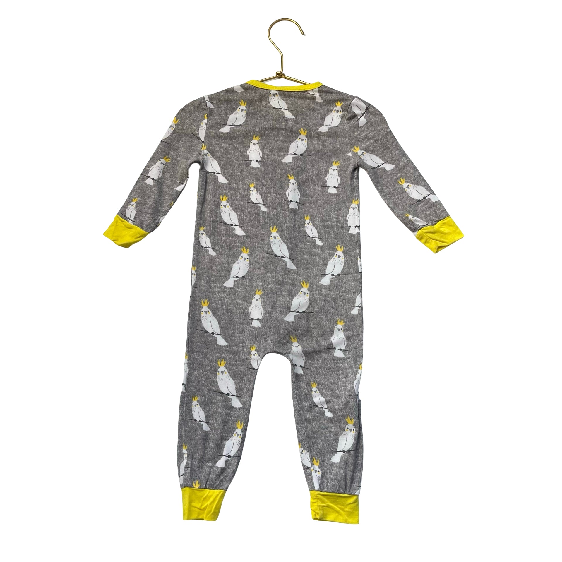 Magnetic Me Gray, White, Yellow Bird Print One-Piece PJs - Size 9-12 Mo
