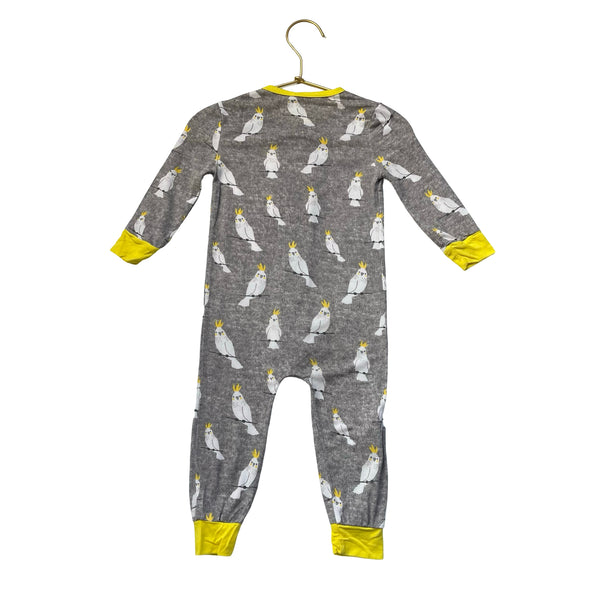 Magnetic Me Gray, White, Yellow Bird Print One-Piece PJs - Size 9-12 Mo