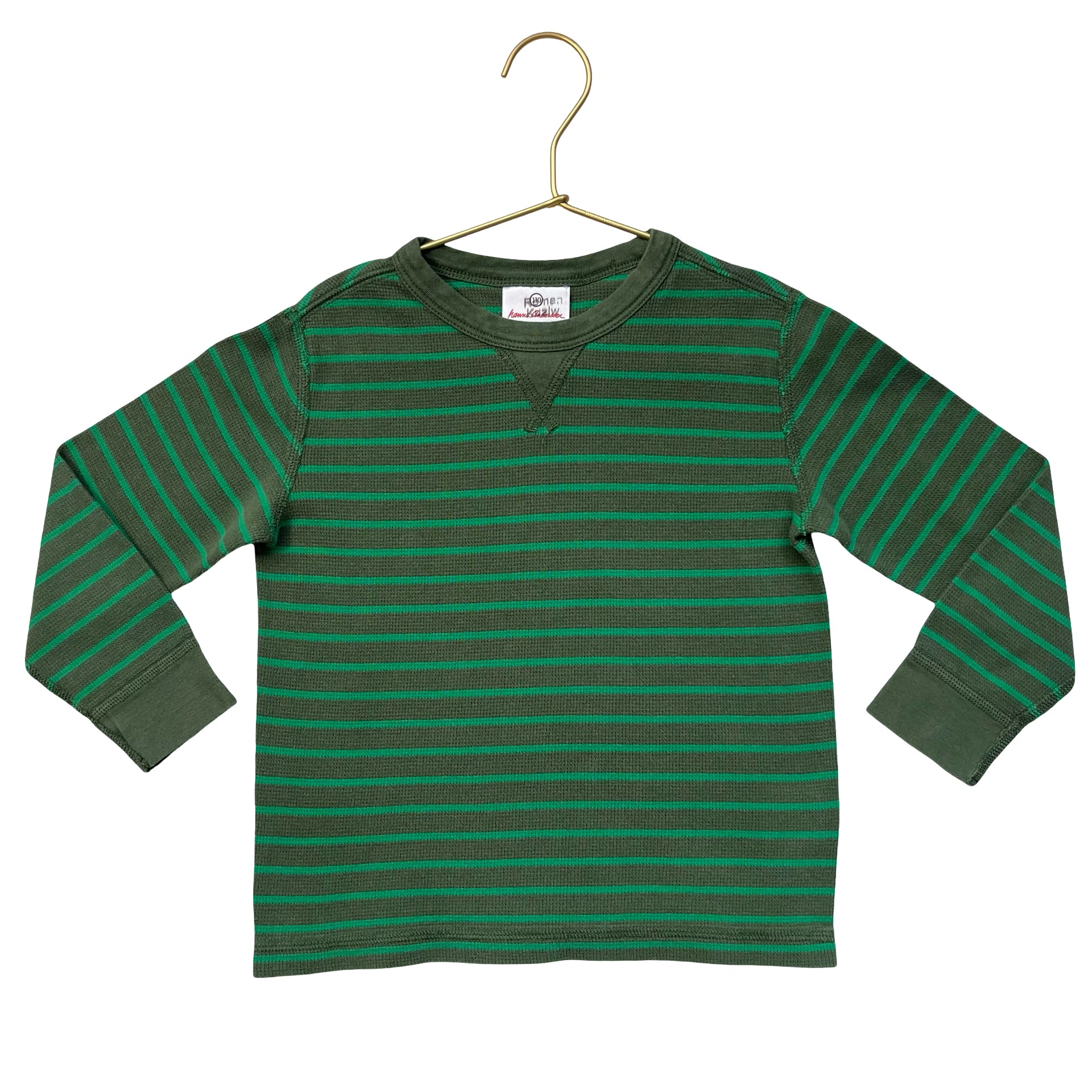 Hanna Andersson Green Striped Waffle Shirt - Size 110 (5)