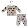 Janie and Jack White & Red Bow Pattern Cotton Cardigan & Joggers Set - 0-3 Mo
