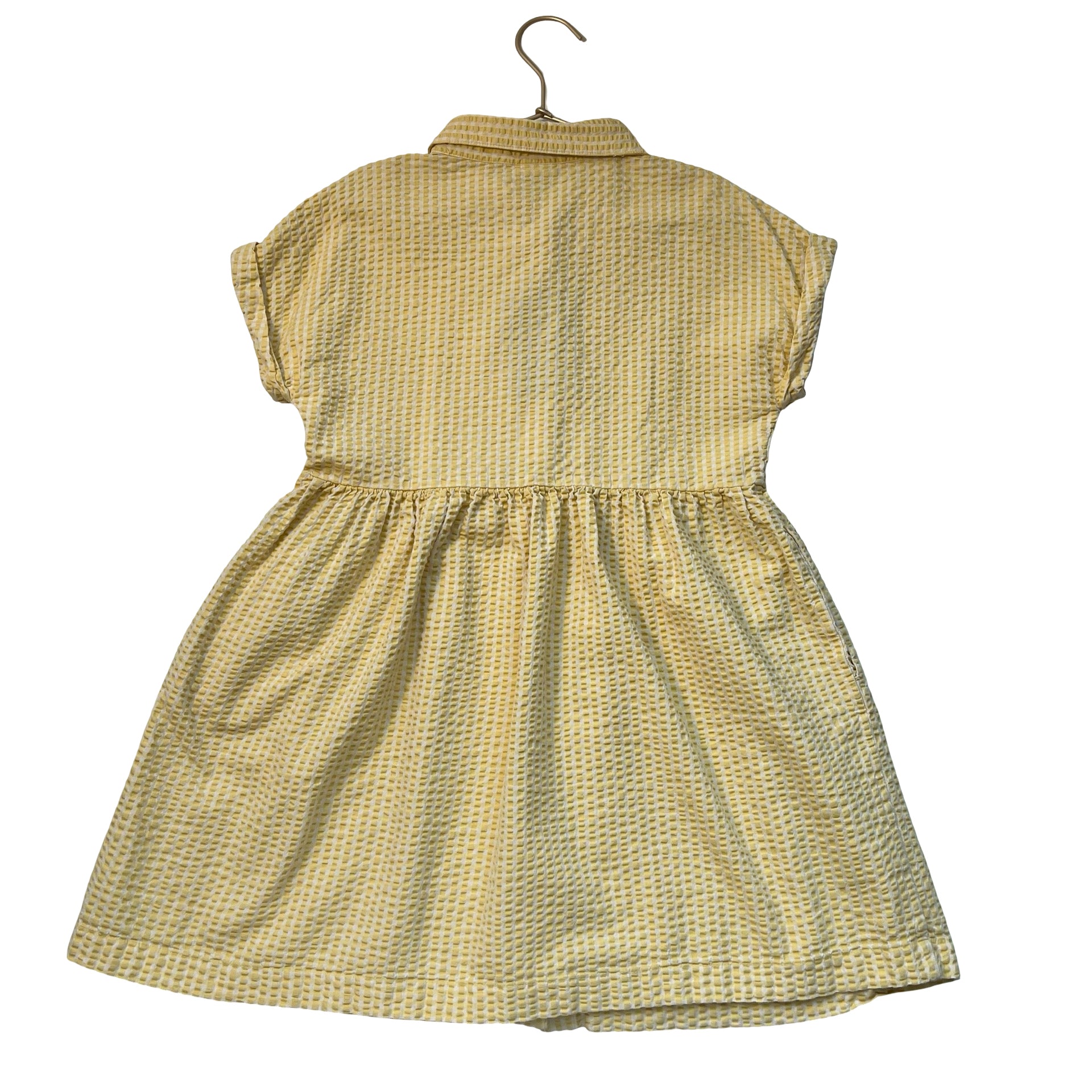 Hanna Andersson Yellow Striped Seersucker Shirt Dress - Size 8