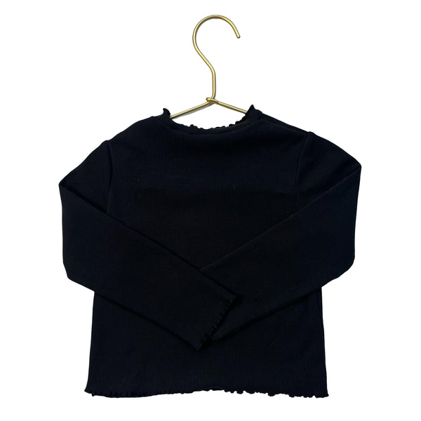 Zara Black Ribbed Embroidered Flower Shirt - Size 2