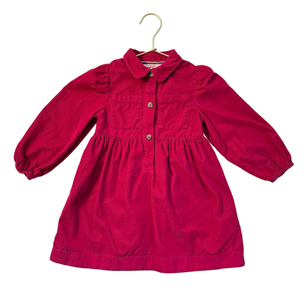 Mini Boden Deep Raspberry Pink Corduroy Shirt Dress - Size 2-3Y