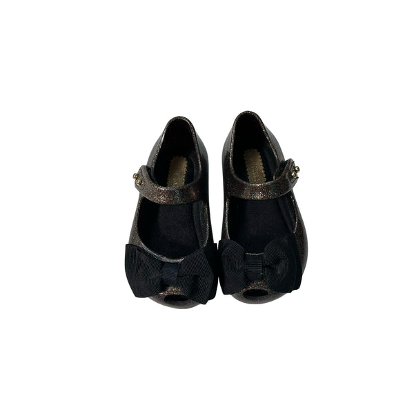 Mini Melissa Black Glitter Bow Shoes - Size 5
