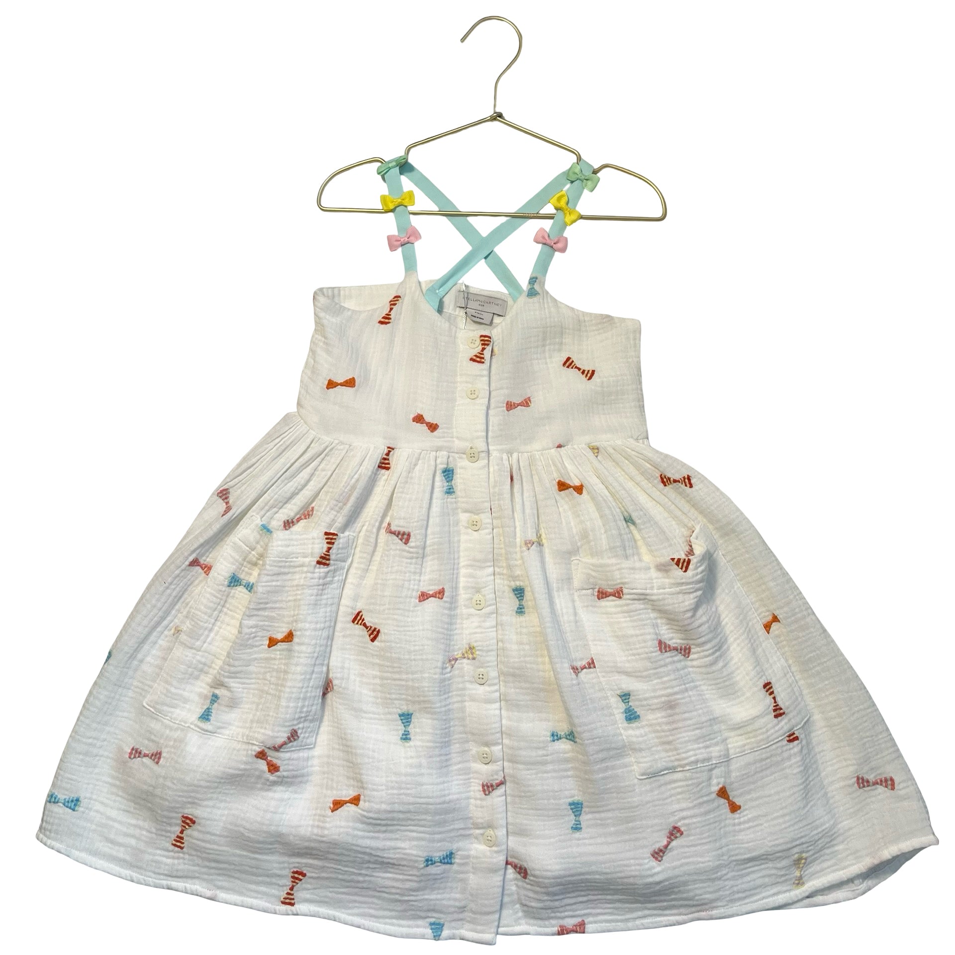 Stella McCartney Kids Ivory Cotton Gauze Embroidered Bow Dress - Size 8