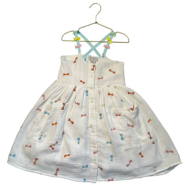 Stella McCartney Kids Ivory Cotton Gauze Embroidered Bow Dress - Size 8